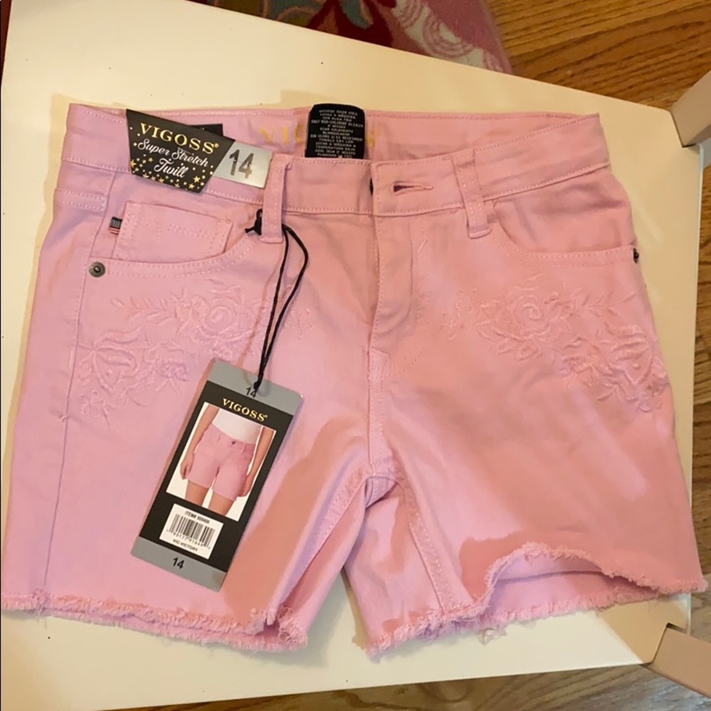 Girls pink denim shorts